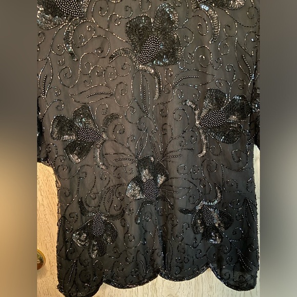 Vintage Stenay beaded silk top Black Sz Medium New with Tags - Picture 2 of 12